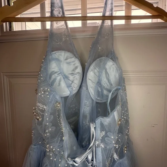 Elegant Baby Blue Fairytale Beaded Halter Prom Dress - Picture 12 of 15